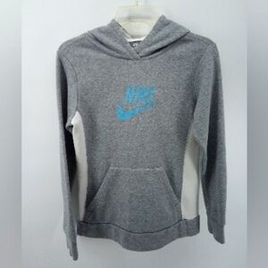 Nike Youth Hoodie Kangaroo Pocket Gray White Blue Sportswear XL Cotton Blend
